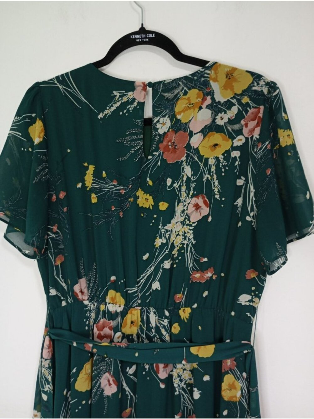 Baltic Born Green Floral Maxi Dress With Short Flutter Sleeve & Tie Waist Size L - Picture 10 of 15